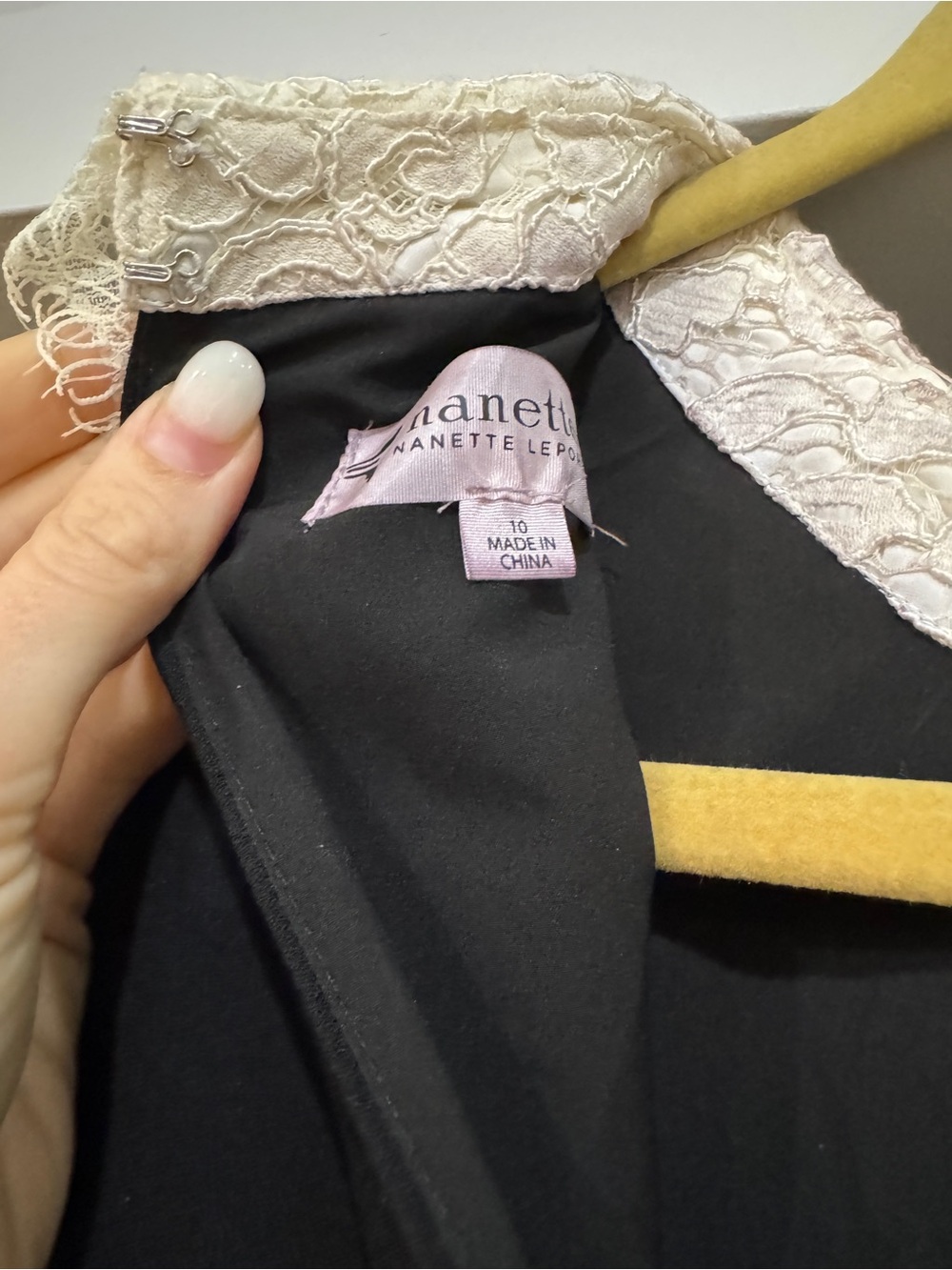 Nanette Lepore Black Mini Dress with Cream Lace Collar and Pleated Hem - Picture 8 of 8